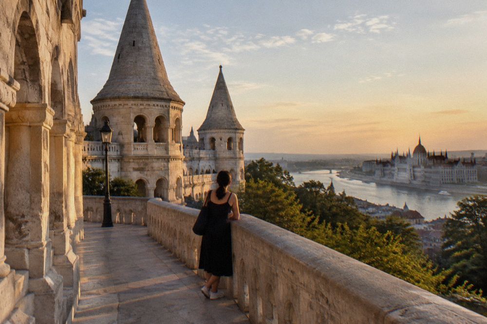 The white terraces and towers of Fisherman's Bastion above the Danube