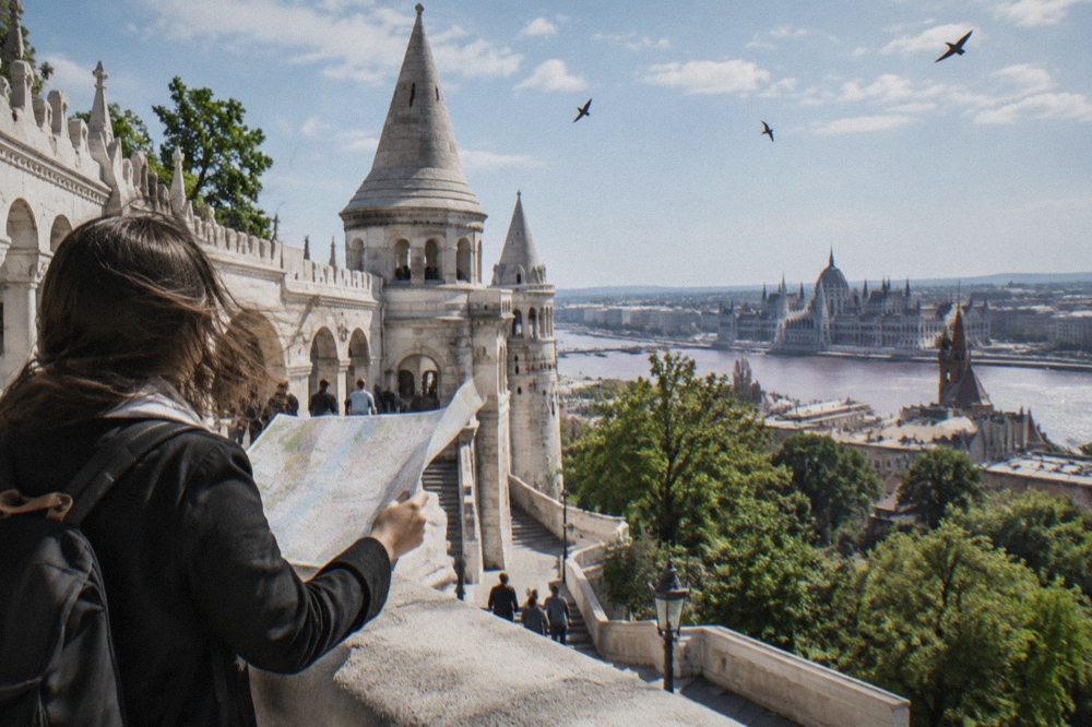The white towers and arched walkways of Fisherman's Bastion on Castle Hill