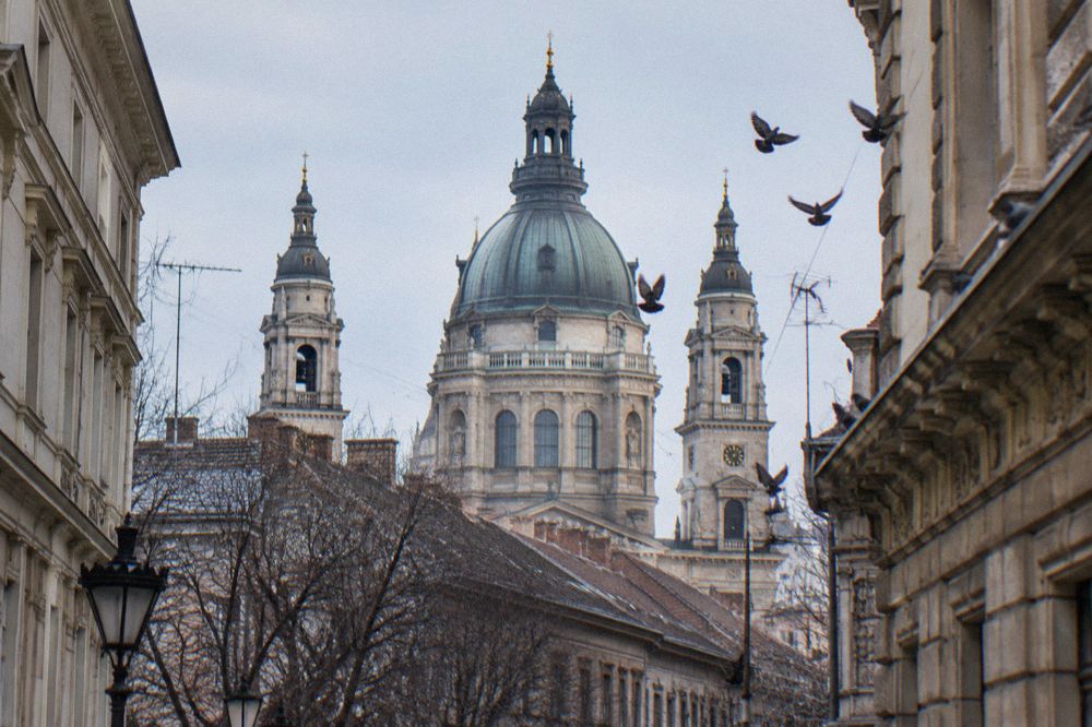 St Stephen's Basilica rising above the rooftops of Pest