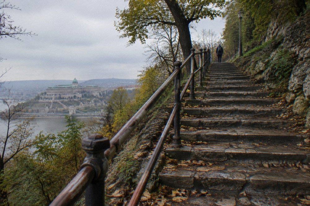 Stone staircase leading up toward Buda Castle Hill