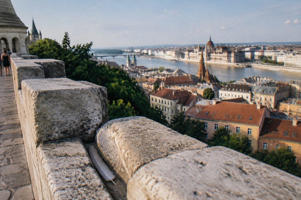 Buda Castle Hill ramparts and tiled rooftops under open sky