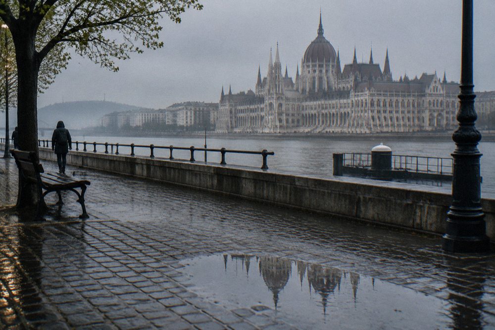 The Hungarian Parliament building seen from across the Danube