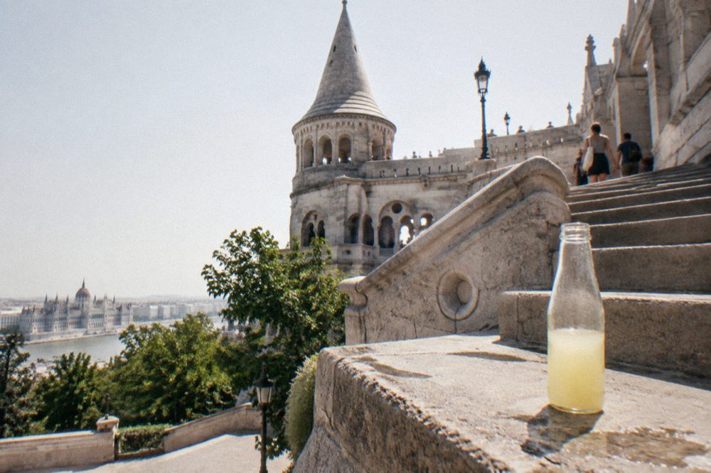 The turrets and staircase of Fisherman's Bastion under daylight on Castle Hill
