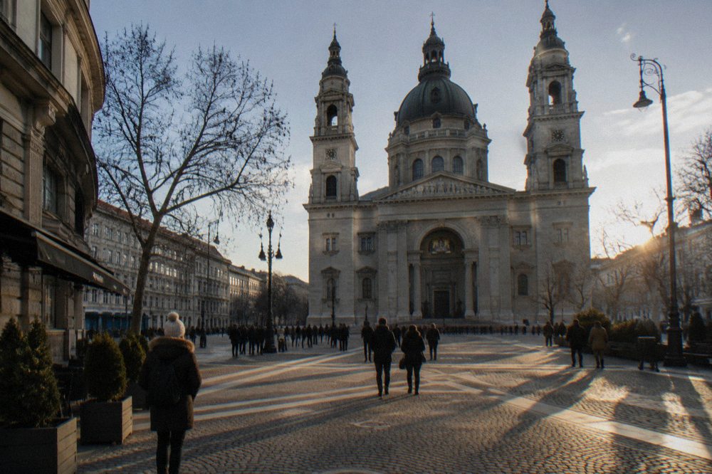 St Stephen's Basilica dome and facade seen from the square below