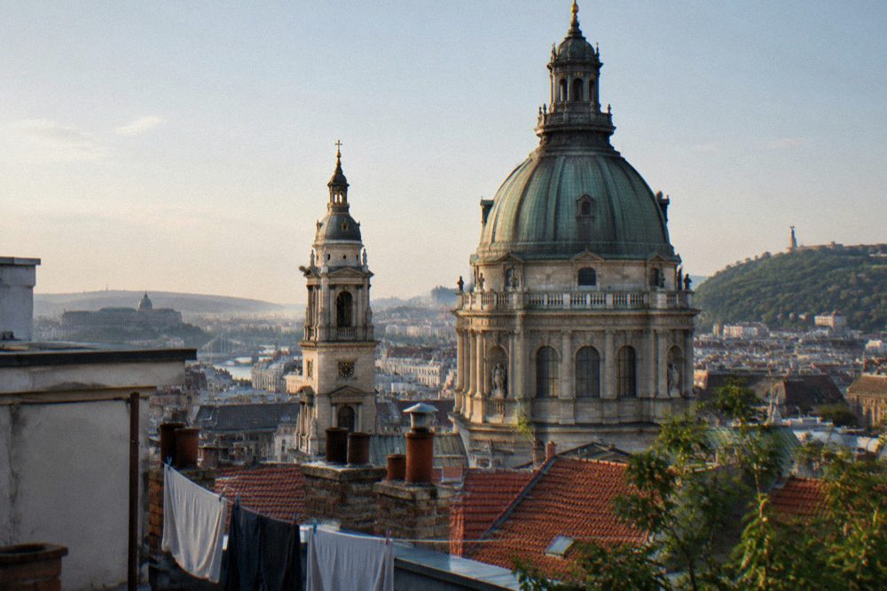 The dome of St Stephen's Basilica seen from a nearby rooftop level
