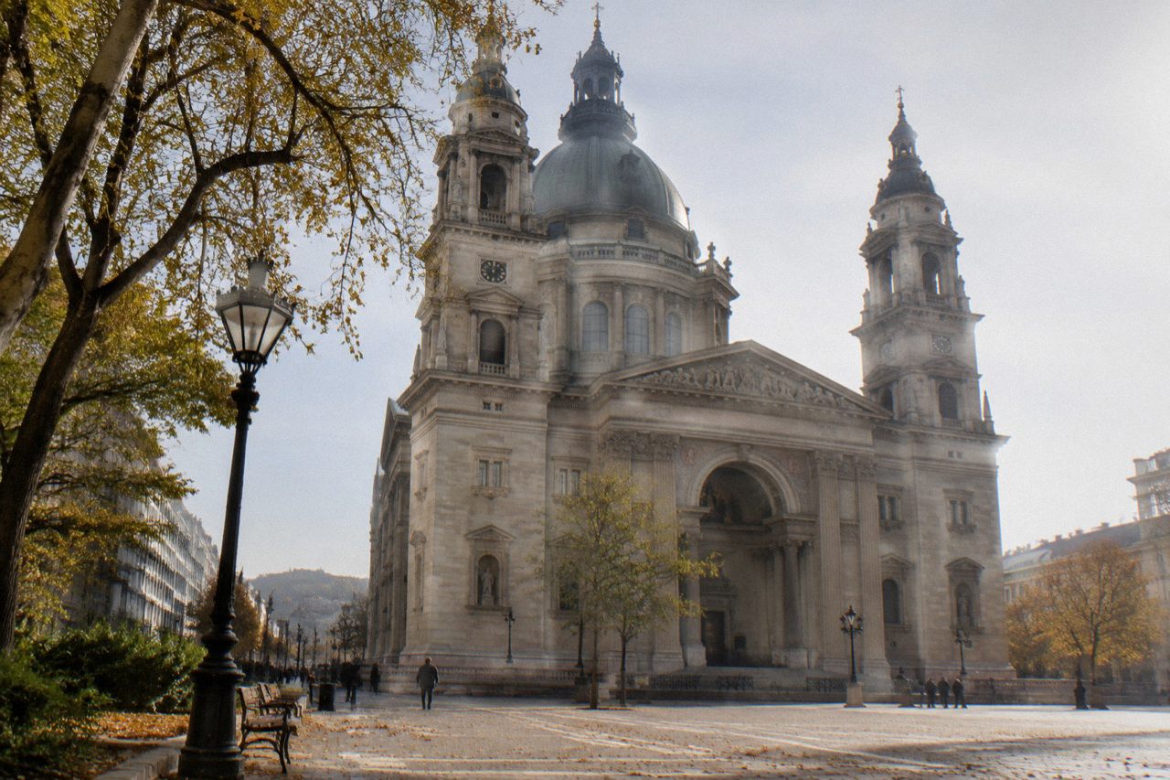 St Stephen's Basilica facade and dome rising above the square