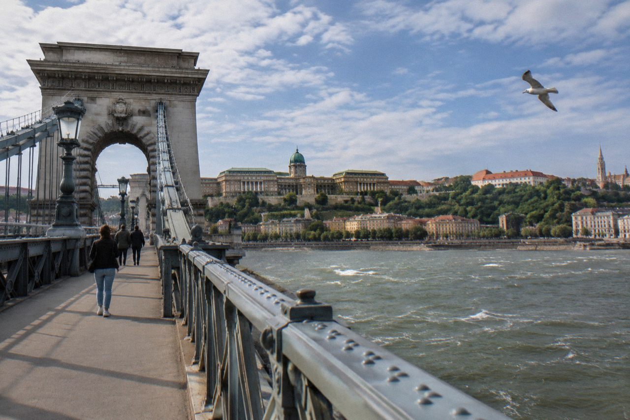 The Chain Bridge over the Danube with Buda Castle on the hill behind it