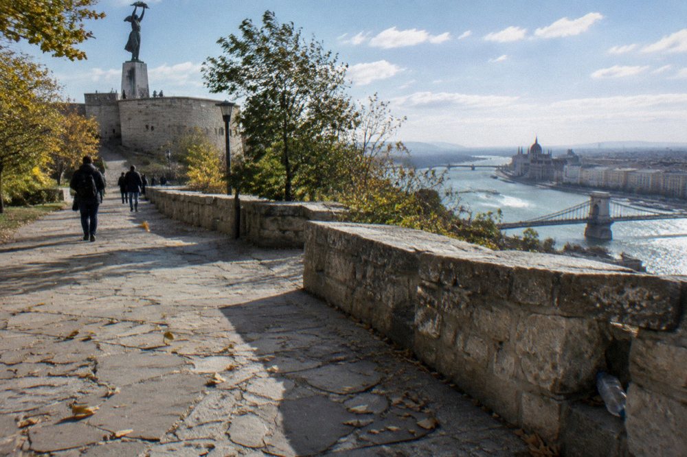 The park pathways and fortress walls of the Citadella on Gellért Hill