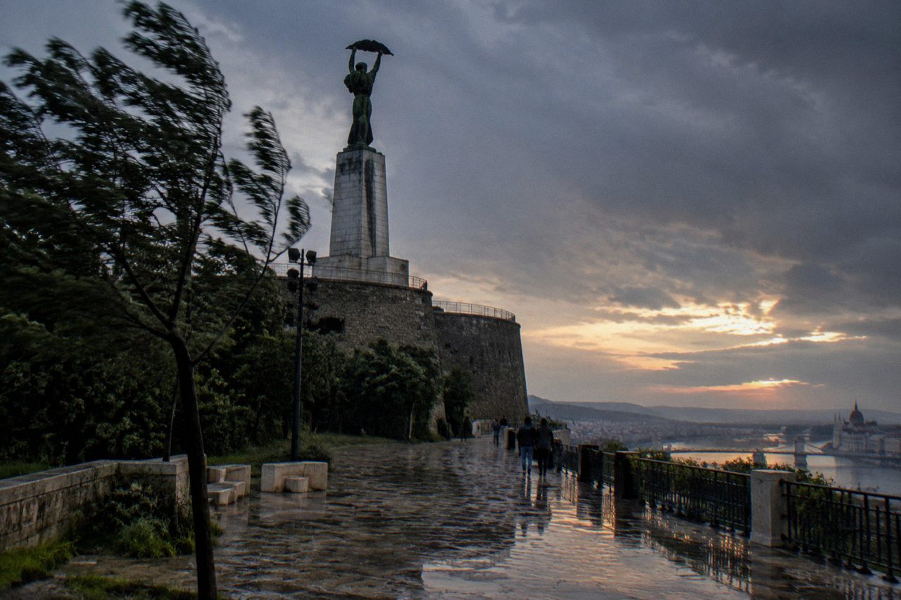 The Liberty Statue and the fortress walls of the Citadella on Gellért Hill