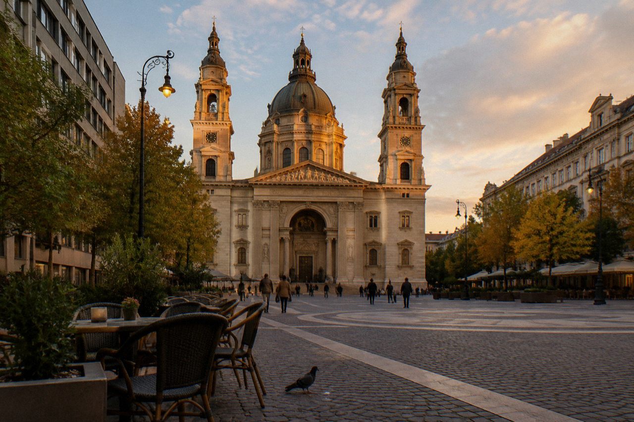 St Stephen's Basilica rising over the square in early evening light